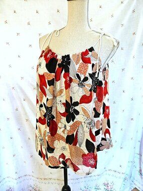 Size M Tie Shoulder Loose Top Red Floral NWT